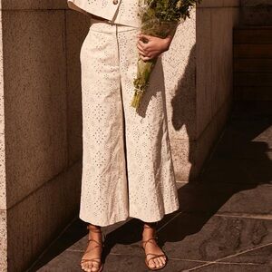 Pearl‎ by Lela Rose Wide Leg Eyelet Pants High Waist Cropped Size 6 NWOT